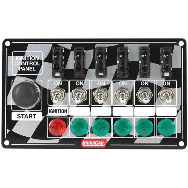 Quickcar Racing Products Quickcar Racing Products QRP50-164 ICP20 Ignition Race Panel - Ignition Switch; Momentary Starter Button with- 5-Accessory Switches - Lights - ATC Fused QRP50-164
